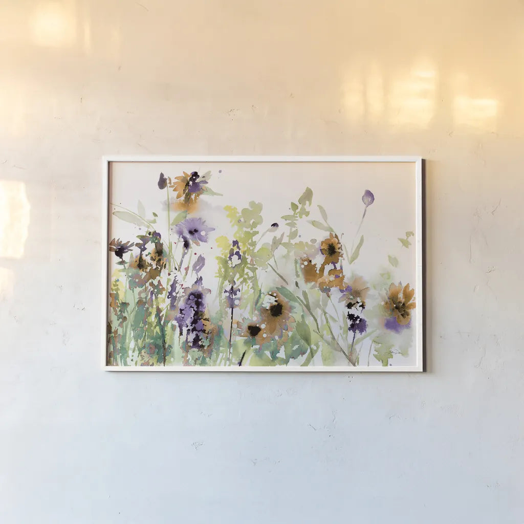 Autumn Meadow Flowers by Katrina Pete. shown as a paper print in a white frame. Available as a archival giclee rolled canvas, fine art paper, or poster print. SKU 87981i.