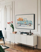 Autumn Ramble I by Katrina Pete. shown as a framed stretched canvas in a living room above a console. Available as a archival giclee rolled canvas, fine art paper, or poster print. SKU 78912i.