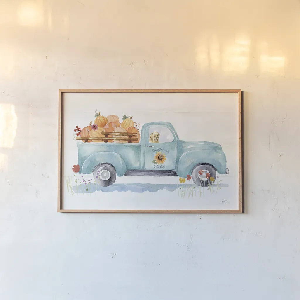 Autumn Ramble I by Katrina Pete. shown as a paper print in a natural frame. Available as a archival giclee rolled canvas, fine art paper, or poster print. SKU 78912i.