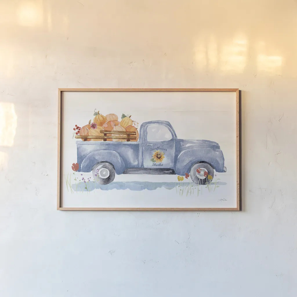 Autumn Ramble I Navy by Katrina Pete. shown as a paper print in a natural frame. Available as a archival giclee rolled canvas, fine art paper, or poster print. SKU 80422i.