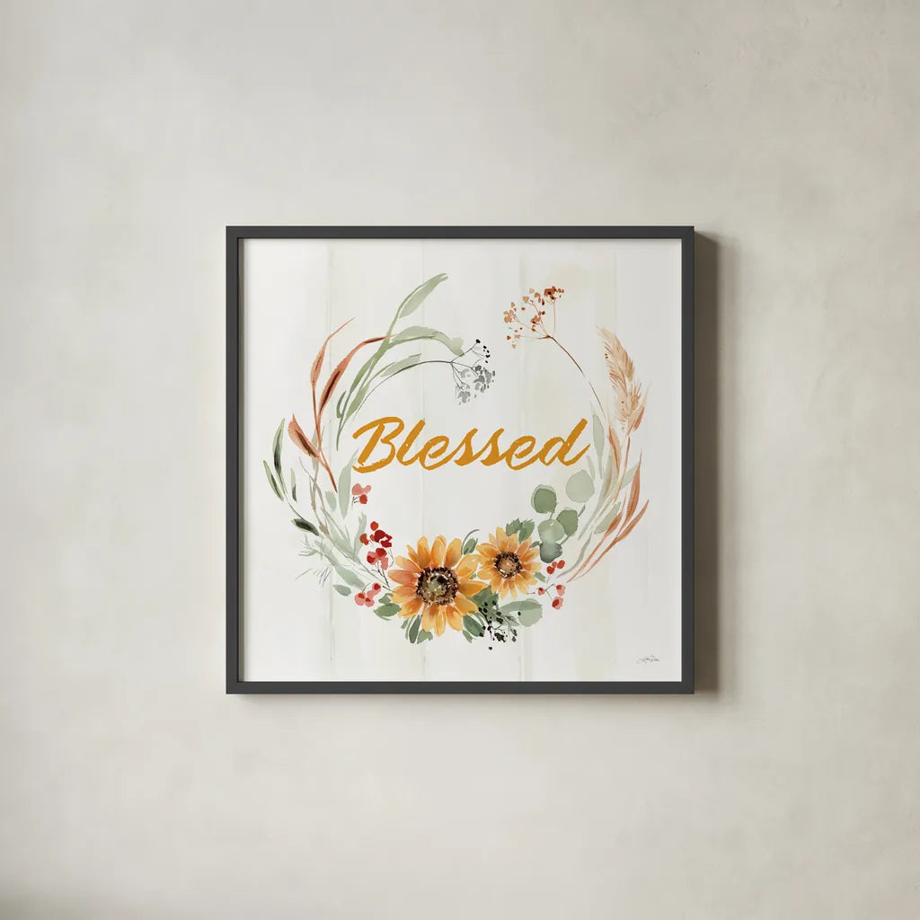 Autumn Ramble IV by Katrina Pete. Shown in a sleek black glass frame for a contemporary gallery look. Available as an archival giclee rolled canvas, fine art paper, or poster print. SKU 78915a.