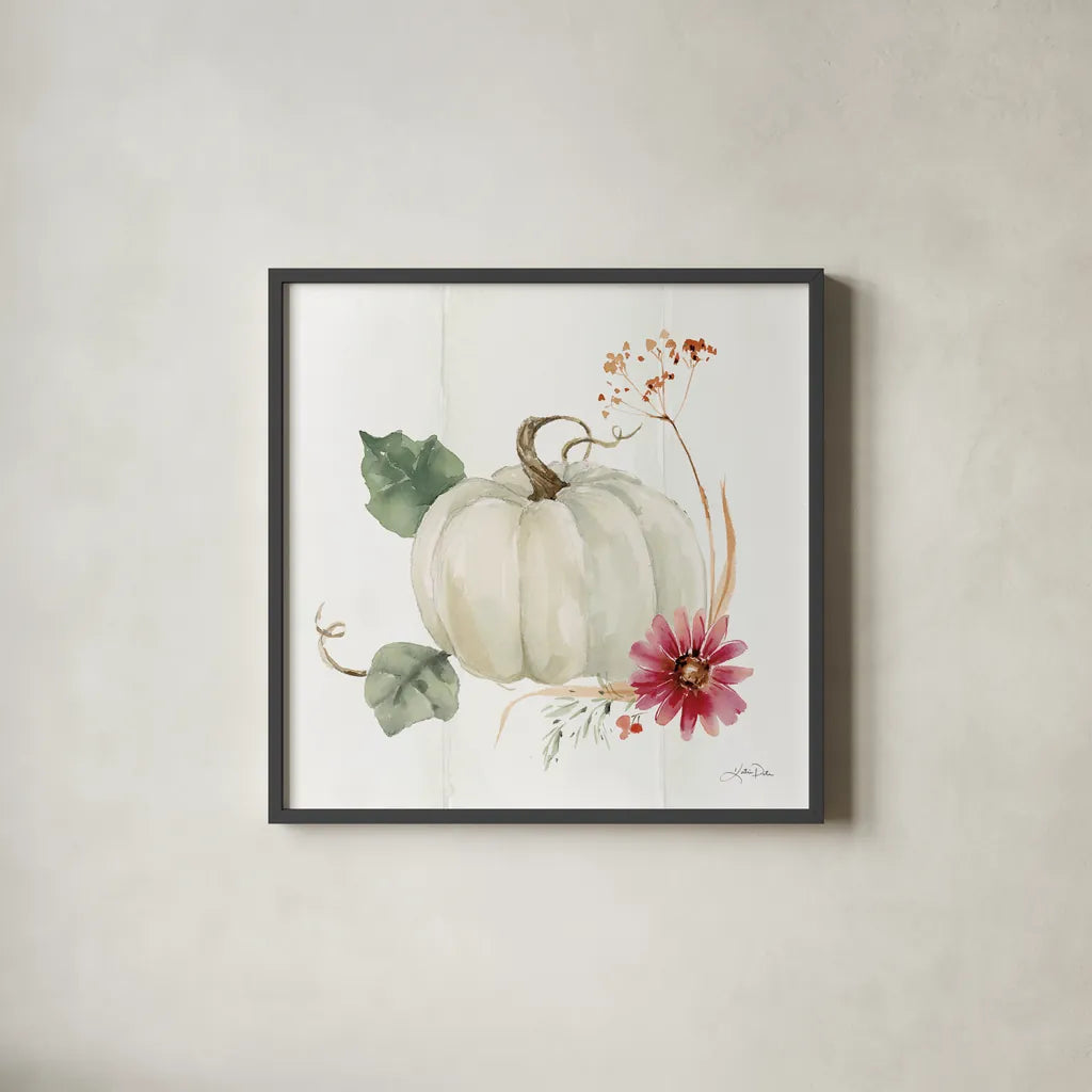 Autumn Ramble IX by Katrina Pete. Shown in a sleek black glass frame for a contemporary gallery look. Available as an archival giclee rolled canvas, fine art paper, or poster print. SKU 78920a.