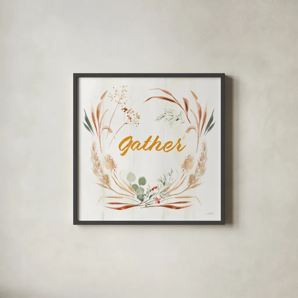 Autumn Ramble V by Katrina Pete. Shown in a sleek black glass frame for a contemporary gallery look. Available as an archival giclee rolled canvas, fine art paper, or poster print. SKU 78916a.