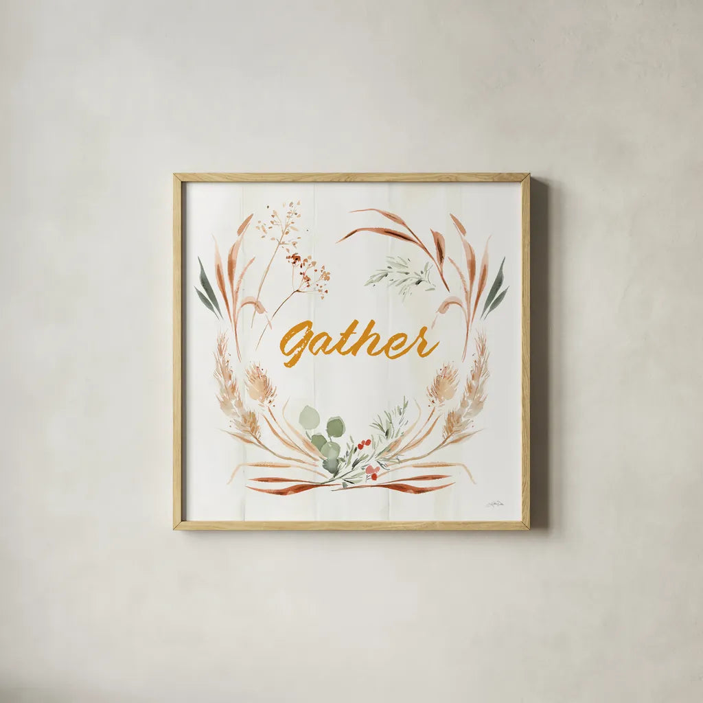 Autumn Ramble V by Katrina Pete. Shown in a natural wood glass frame for a timeless modern aesthetic. Available as an archival giclee rolled canvas, fine art paper, or poster print. SKU 78916a.