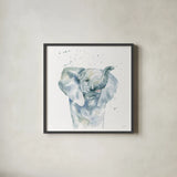 Baby Elephant by Katrina Pete. Shown in a sleek black glass frame for a contemporary gallery look. Available as an archival giclee rolled canvas, fine art paper, or poster print. SKU 66162a.