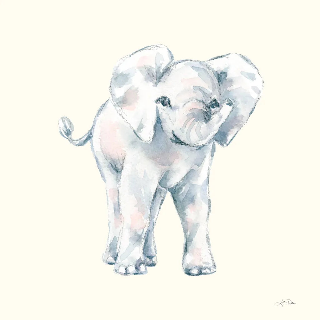 Baby Elephant on Cream by Katrina Pete. SKU 78806a. Archival Giclee Fine art print for wall decor.