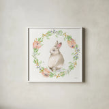 Blooming Bunnies II by Katrina Pete. Shown in a crisp white glass frame for a clean and minimalist style. Available as an archival giclee rolled canvas, fine art paper, or poster print. SKU 84606a.