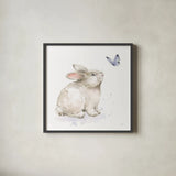 Blooming Bunnies III by Katrina Pete. Shown in a sleek black glass frame for a contemporary gallery look. Available as an archival giclee rolled canvas, fine art paper, or poster print. SKU 83659a.