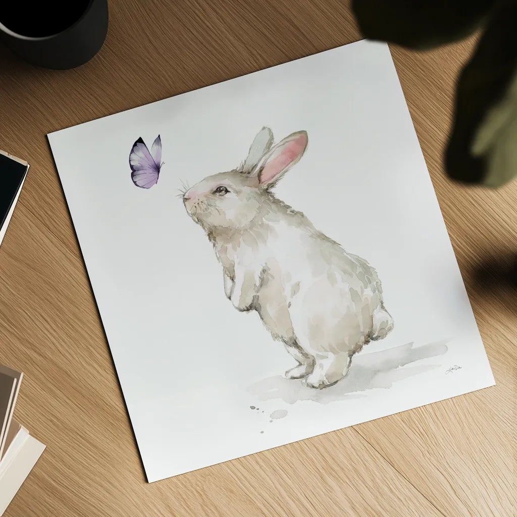 Blooming Bunnies IV by Katrina Pete. Shown as a detailed flat fine art print, highlighting archival giclee quality. Available as an archival giclee rolled canvas, fine art paper, or poster print. SKU 83660a.