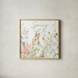 Blooming Bunnies IV by Katrina Pete. Shown in a natural wood glass frame for a timeless modern aesthetic. Available as an archival giclee rolled canvas, fine art paper, or poster print. SKU 84608a.