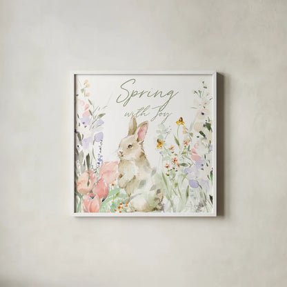Blooming Bunnies IV by Katrina Pete. Shown in a crisp white glass frame for a clean and minimalist style. Available as an archival giclee rolled canvas, fine art paper, or poster print. SKU 84608a.