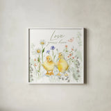 Blooming Bunnies VI by Katrina Pete. Shown in a crisp white glass frame for a clean and minimalist style. Available as an archival giclee rolled canvas, fine art paper, or poster print. SKU 96175a.