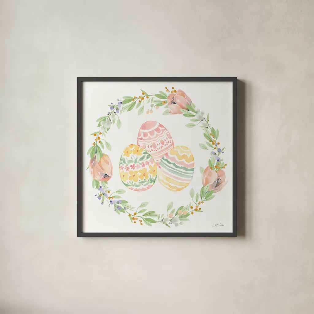 Blooming Bunnies VII by Katrina Pete. Shown in a sleek black glass frame for a contemporary gallery look. Available as an archival giclee rolled canvas, fine art paper, or poster print. SKU 96176a.
