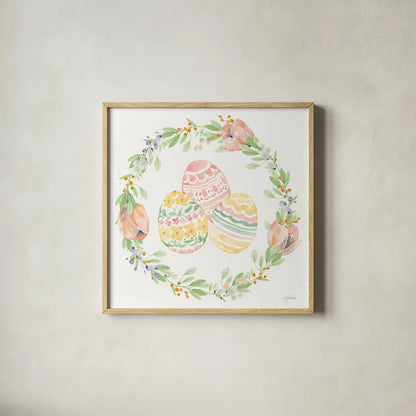 Blooming Bunnies VII by Katrina Pete. Shown in a natural wood glass frame for a timeless modern aesthetic. Available as an archival giclee rolled canvas, fine art paper, or poster print. SKU 96176a.