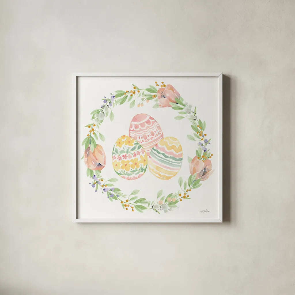 Blooming Bunnies VII by Katrina Pete. Shown in a crisp white glass frame for a clean and minimalist style. Available as an archival giclee rolled canvas, fine art paper, or poster print. SKU 96176a.