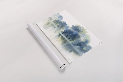 Blue Pond Reflections by Katrina Pete. shown as a rolled paper print. Available as archival giclee rolled canvas, fine art paper, or poster print. SKU 71251i.