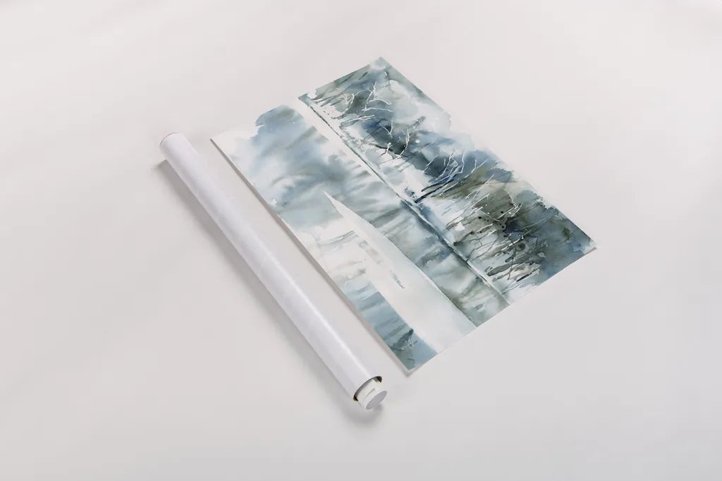 Blue Reflections by Katrina Pete. shown as a rolled paper print. Available as archival giclee rolled canvas, fine art paper, or poster print. SKU 67439i.