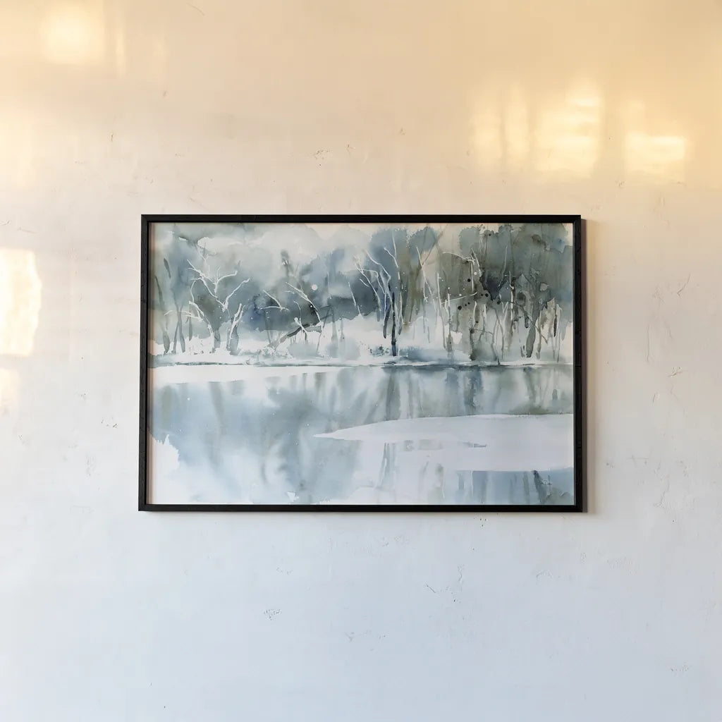 Blue Reflections by Katrina Pete. shown as a paper print in a black flame. Available as a archival giclee rolled canvas, fine art paper, or poster print. SKU 67439i.