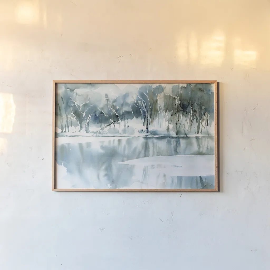 Blue Reflections by Katrina Pete. shown as a paper print in a natural frame. Available as a archival giclee rolled canvas, fine art paper, or poster print. SKU 67439i.