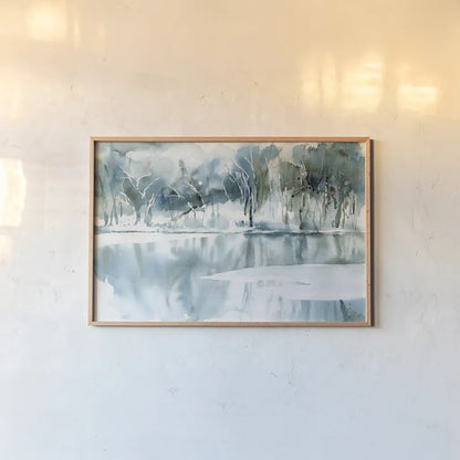Blue Reflections by Katrina Pete. shown as a paper print in a natural frame. Available as a archival giclee rolled canvas, fine art paper, or poster print. SKU 67439i.