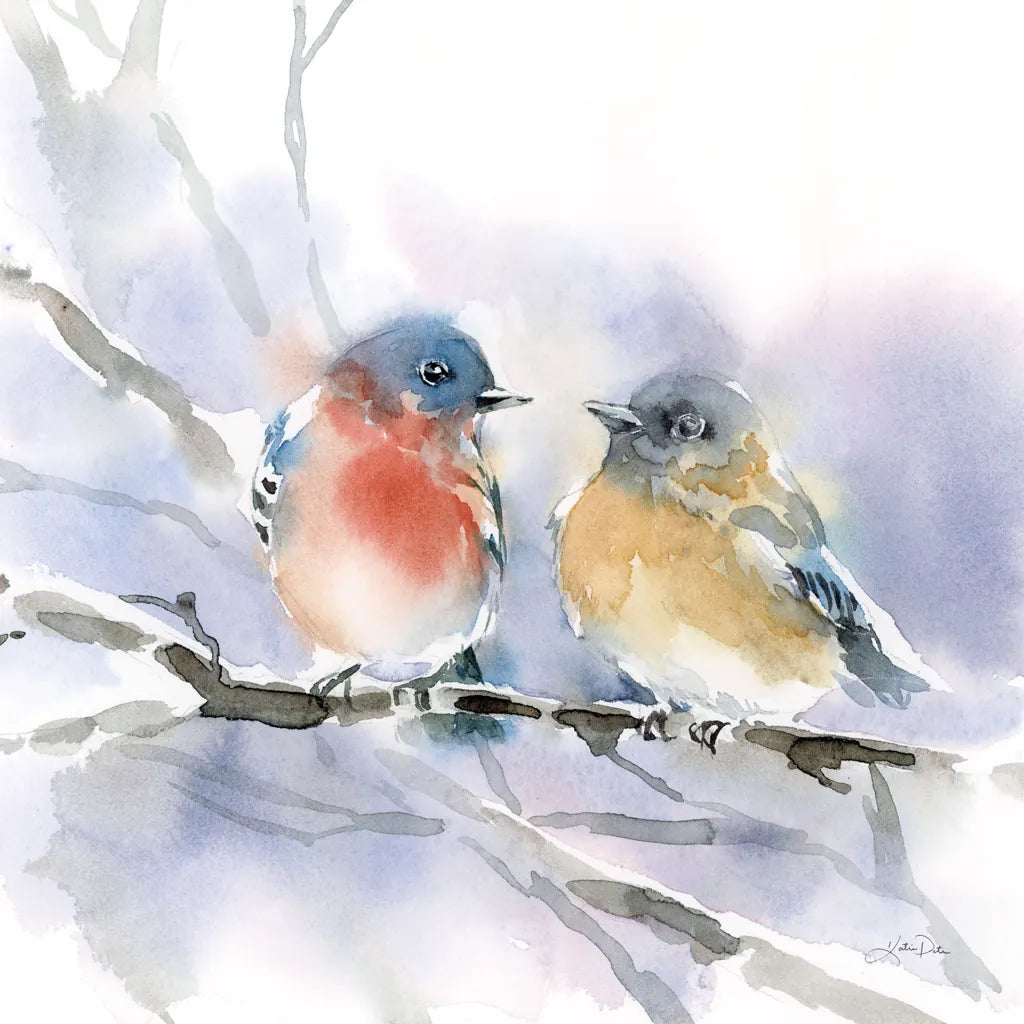 Bluebird Pair by Katrina Pete. SKU 75732a. Archival Giclee Fine art print for wall decor.