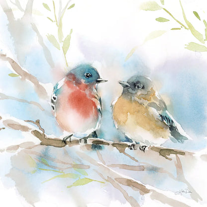 Bluebird Pair in Spring by Katrina Pete. SKU 76169a. Archival Giclee Fine art print for wall decor.