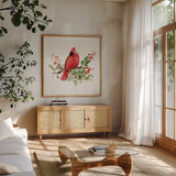 Celebrate the Season II by Katrina Pete. Shown in a natural wood frame in a cozy modern living room. Available as an archival giclee rolled canvas, fine art paper, or poster print. SKU 82242a.