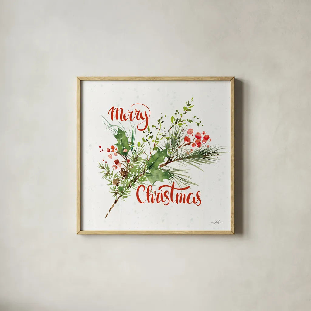 Celebrate the Season IV by Katrina Pete. Shown in a natural wood glass frame for a timeless modern aesthetic. Available as an archival giclee rolled canvas, fine art paper, or poster print. SKU 82244a.