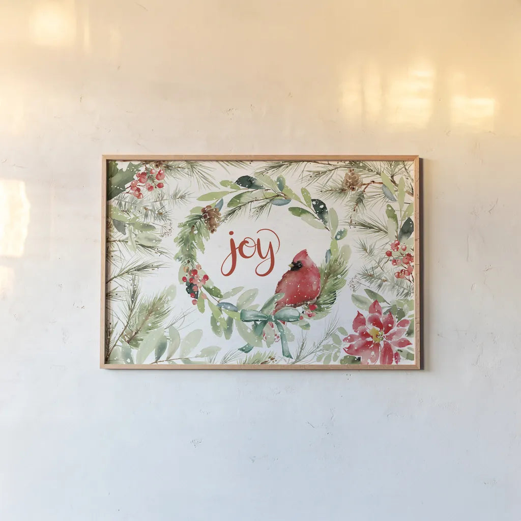 Celebrate the Season V by Katrina Pete. shown as a paper print in a natural frame. Available as a archival giclee rolled canvas, fine art paper, or poster print. SKU 82245i.