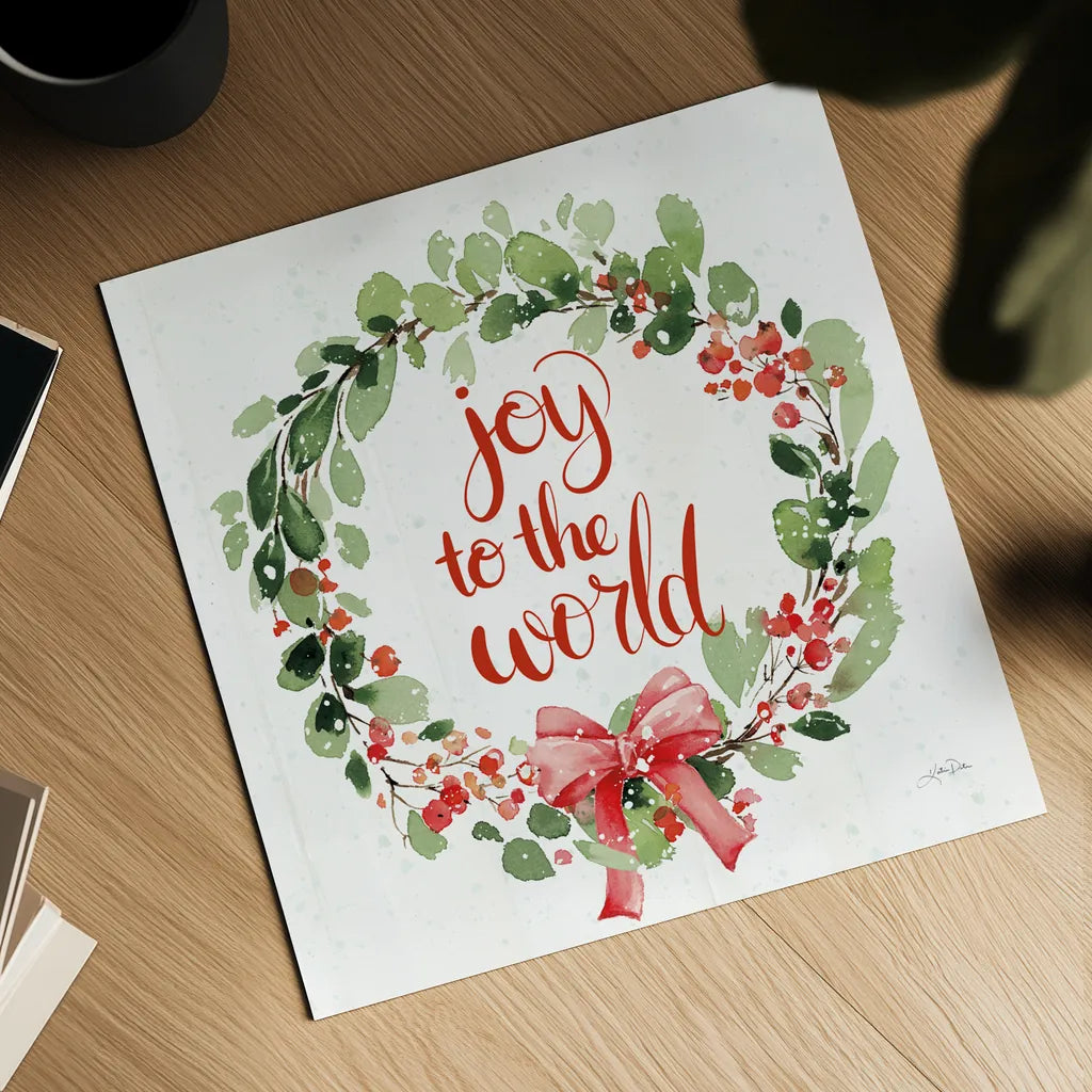 Celebrate the Season Wreath I by Katrina Pete. Shown as a detailed flat fine art print, highlighting archival giclee quality. Available as an archival giclee rolled canvas, fine art paper, or poster print. SKU 82246a.