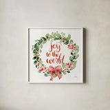 Celebrate the Season Wreath I by Katrina Pete. Shown in a crisp white glass frame for a clean and minimalist style. Available as an archival giclee rolled canvas, fine art paper, or poster print. SKU 82246a.