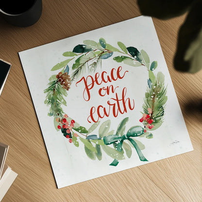 Celebrate the Season Wreath II by Katrina Pete. Shown as a detailed flat fine art print, highlighting archival giclee quality. Available as an archival giclee rolled canvas, fine art paper, or poster print. SKU 82247a.