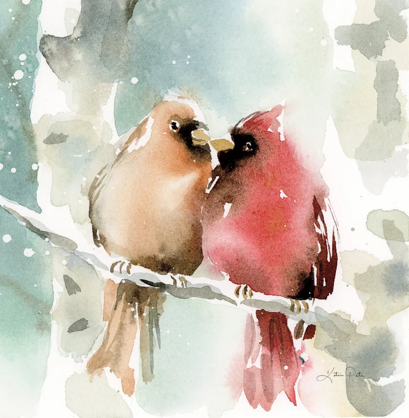 Christmas Cardinals Crop by Katrina Pete. SKU 67437a. Archival Giclee Fine art print for wall decor.