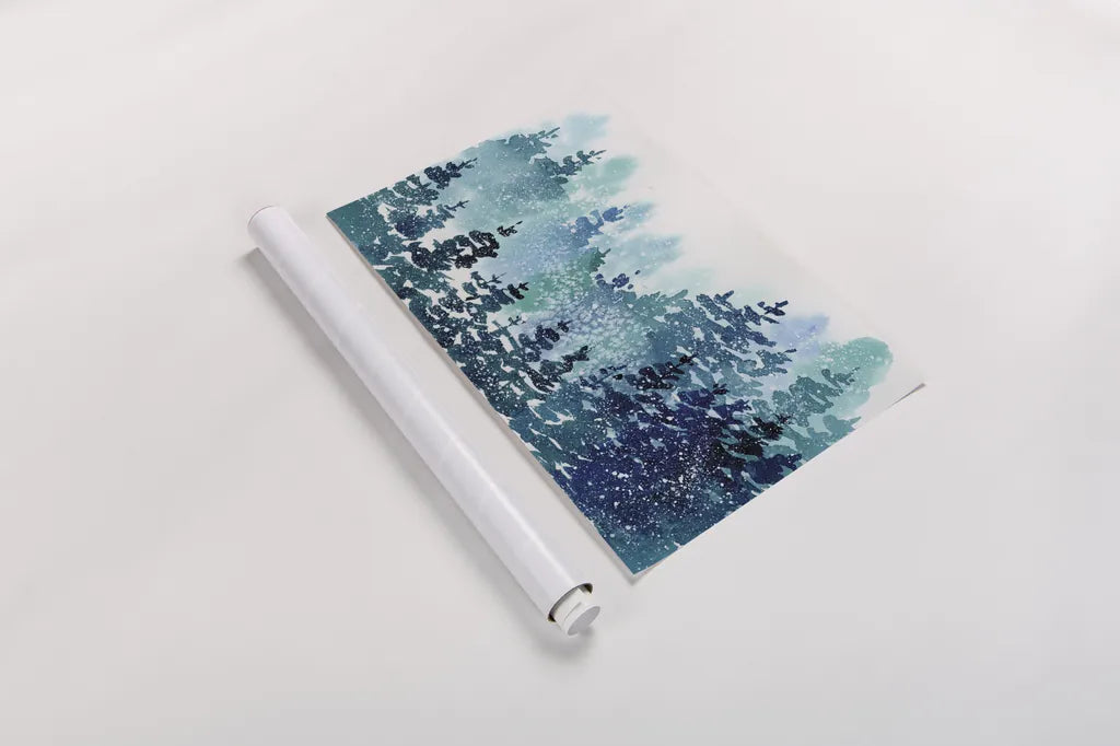 Christmas Forest by Katrina Pete. shown as a rolled paper print. Available as archival giclee rolled canvas, fine art paper, or poster print. SKU 89057i.