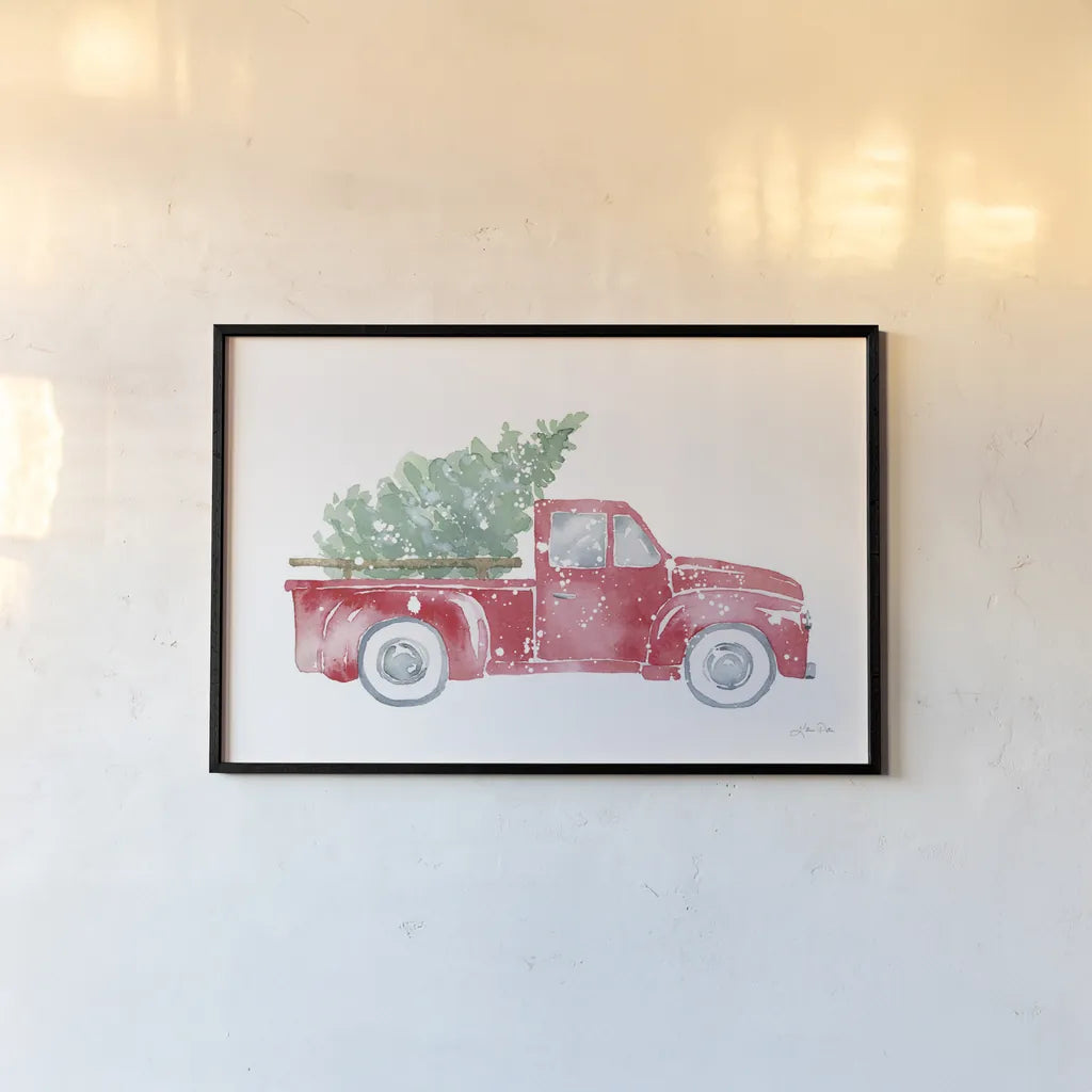 Christmas Truck by Katrina Pete. shown as a paper print in a black flame. Available as a archival giclee rolled canvas, fine art paper, or poster print. SKU 67457i.