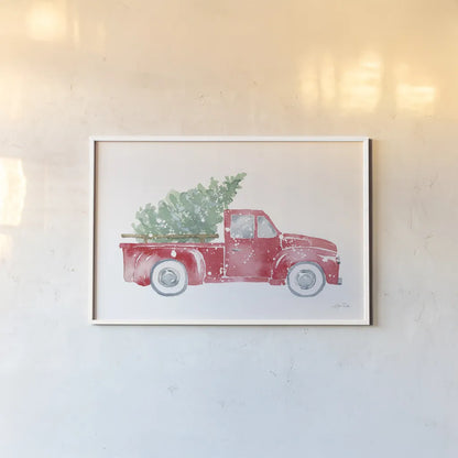 Christmas Truck by Katrina Pete. shown as a paper print in a white frame. Available as a archival giclee rolled canvas, fine art paper, or poster print. SKU 67457i.