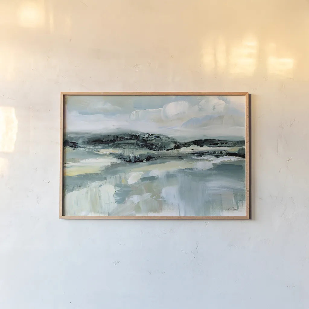 Clouds at Hilltop by Katrina Pete. shown as a paper print in a natural frame. Available as a archival giclee rolled canvas, fine art paper, or poster print. SKU 73249i.