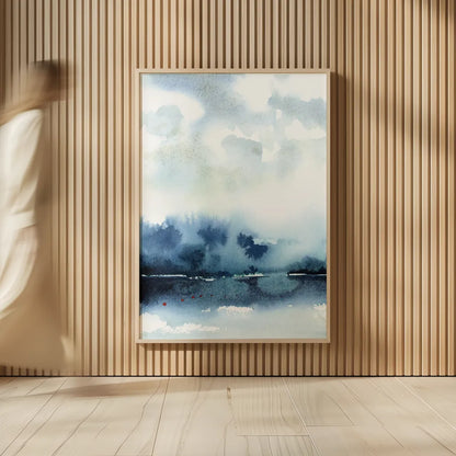 Deep Blue Lake by Katrina Pete. shown as over sized large wall art. Available as an archival giclee rolled canvas, fine art paper, or poster print. SKU 65950h.