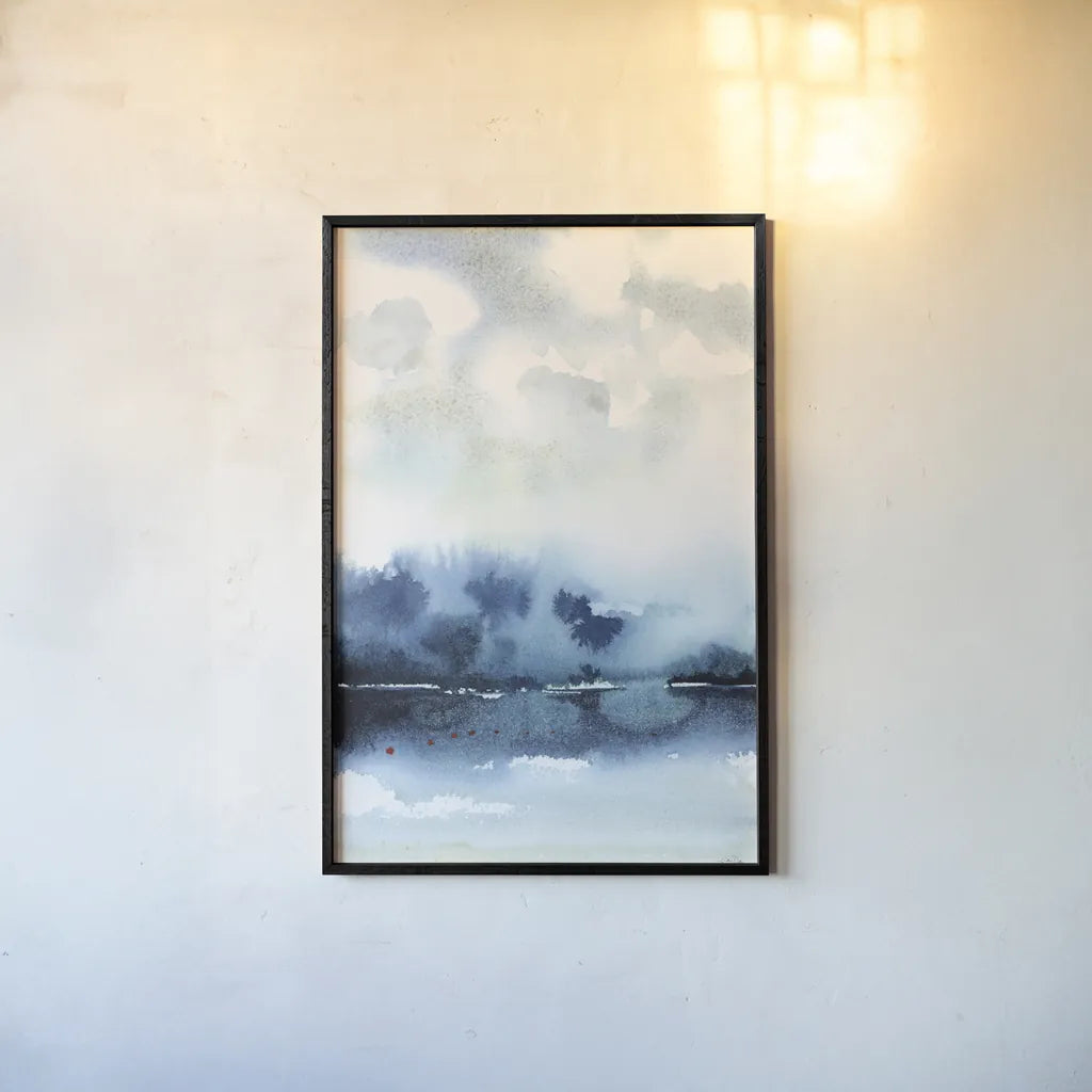 Deep Blue Lake by Katrina Pete. shown as a paper print in a black flame. Available as a archival giclee rolled canvas, fine art paper, or poster print. SKU 65950h.