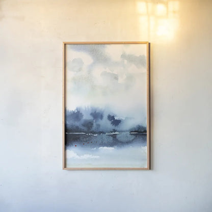 Deep Blue Lake by Katrina Pete. shown as a paper print in a natural frame. Available as a archival giclee rolled canvas, fine art paper, or poster print. SKU 65950h.