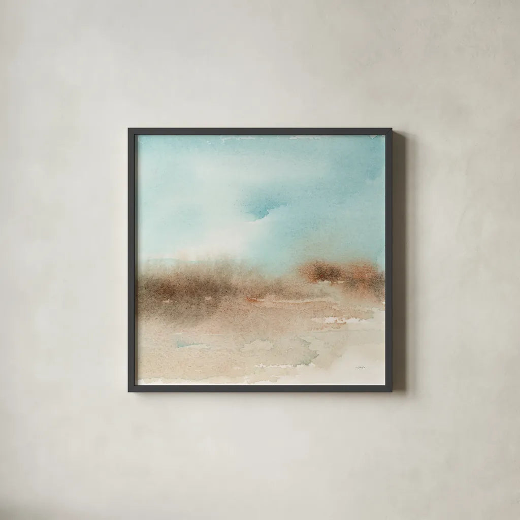 Desert Landscape II by Katrina Pete. Shown in a sleek black glass frame for a contemporary gallery look. Available as an archival giclee rolled canvas, fine art paper, or poster print. SKU 65946a.