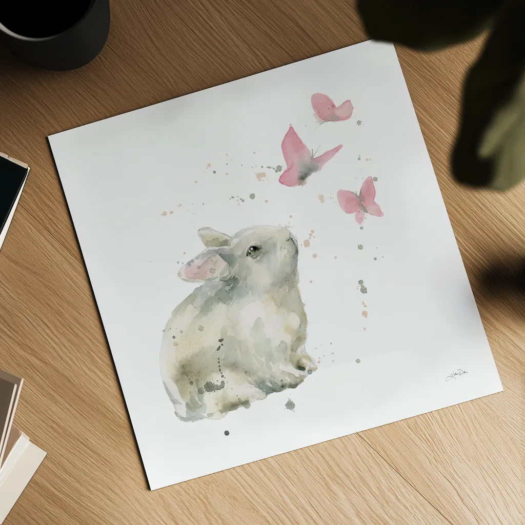 Dreaming Bunny I by Katrina Pete. Shown as a detailed flat fine art print, highlighting archival giclee quality. Available as an archival giclee rolled canvas, fine art paper, or poster print. SKU 77499a.