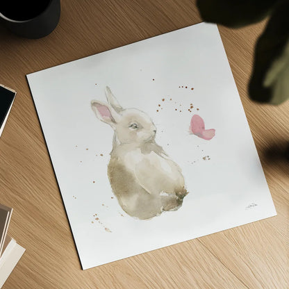 Dreaming Bunny II by Katrina Pete. Shown as a detailed flat fine art print, highlighting archival giclee quality. Available as an archival giclee rolled canvas, fine art paper, or poster print. SKU 77500a.