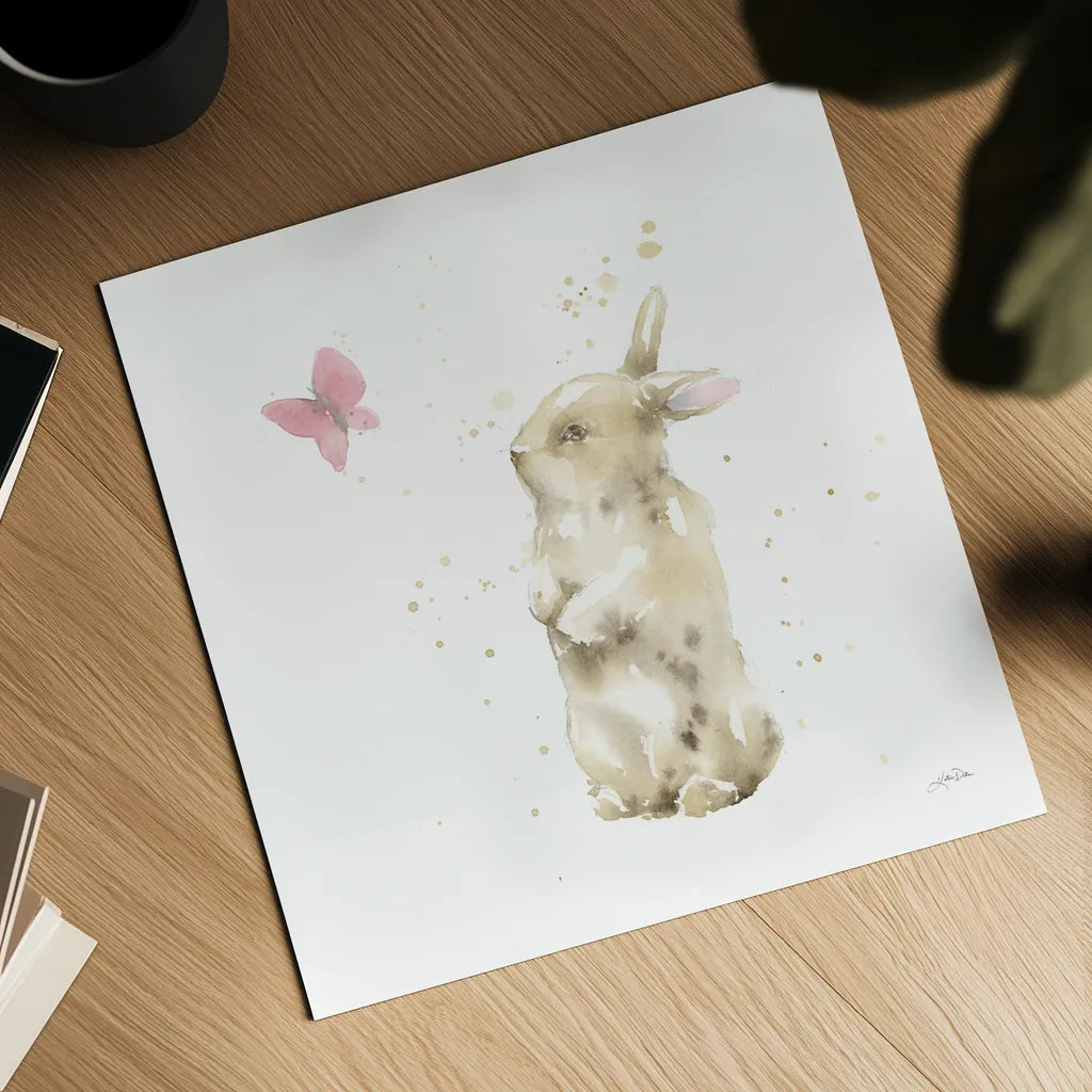 Dreaming Bunny III by Katrina Pete. Shown as a detailed flat fine art print, highlighting archival giclee quality. Available as an archival giclee rolled canvas, fine art paper, or poster print. SKU 77501a.