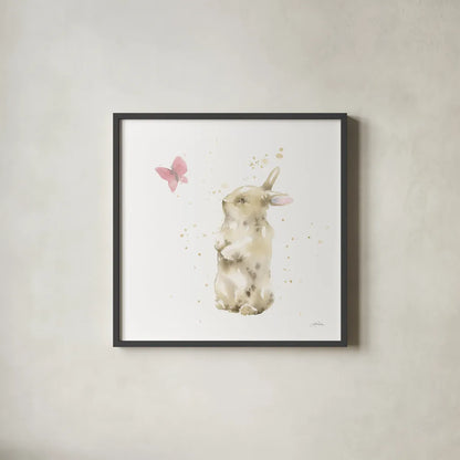 Dreaming Bunny III by Katrina Pete. Shown in a sleek black glass frame for a contemporary gallery look. Available as an archival giclee rolled canvas, fine art paper, or poster print. SKU 77501a.