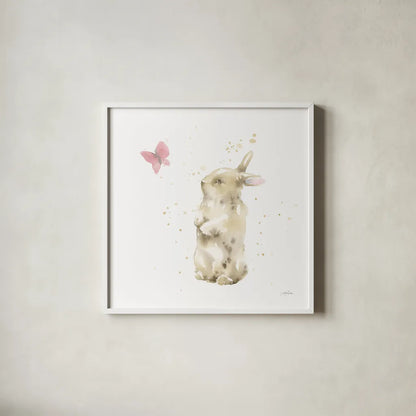 Dreaming Bunny III by Katrina Pete. Shown in a crisp white glass frame for a clean and minimalist style. Available as an archival giclee rolled canvas, fine art paper, or poster print. SKU 77501a.