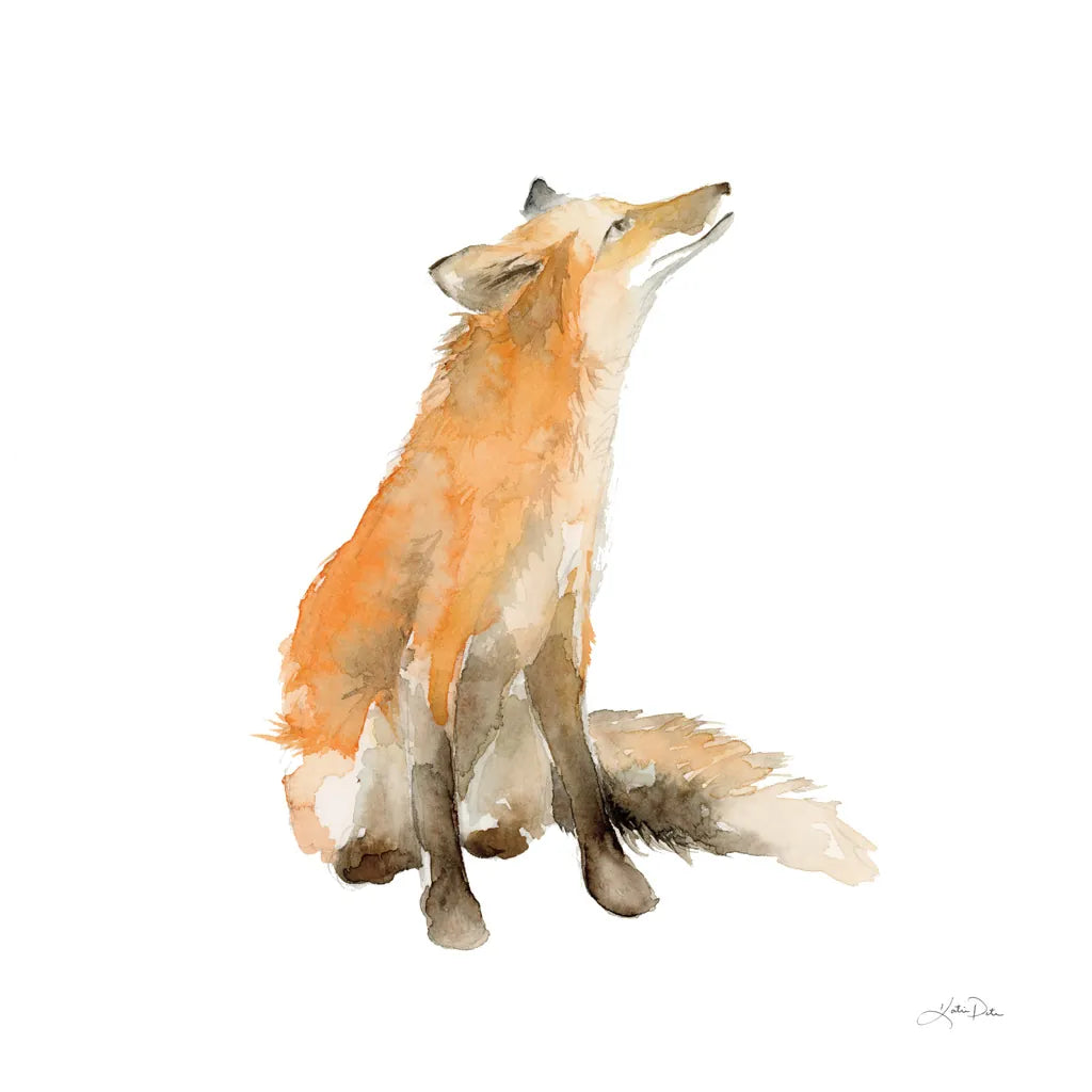 Dreaming Fox on White by Katrina Pete. SKU 77222a. Archival Giclee Fine art print for wall decor.