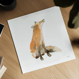 Dreaming Fox on White by Katrina Pete. Shown as a detailed flat fine art print, highlighting archival giclee quality. Available as an archival giclee rolled canvas, fine art paper, or poster print. SKU 77222a.