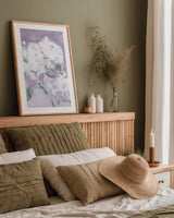 Elegant Hydrangea Purple by Katrina Pete. shown as a paper print in a natural frame. Available as a archival giclee rolled canvas, fine art paper, or poster print. SKU 88270h.
