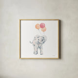 Elephant Celebration by Katrina Pete. Shown in a natural wood glass frame for a timeless modern aesthetic. Available as an archival giclee rolled canvas, fine art paper, or poster print. SKU 77833a.